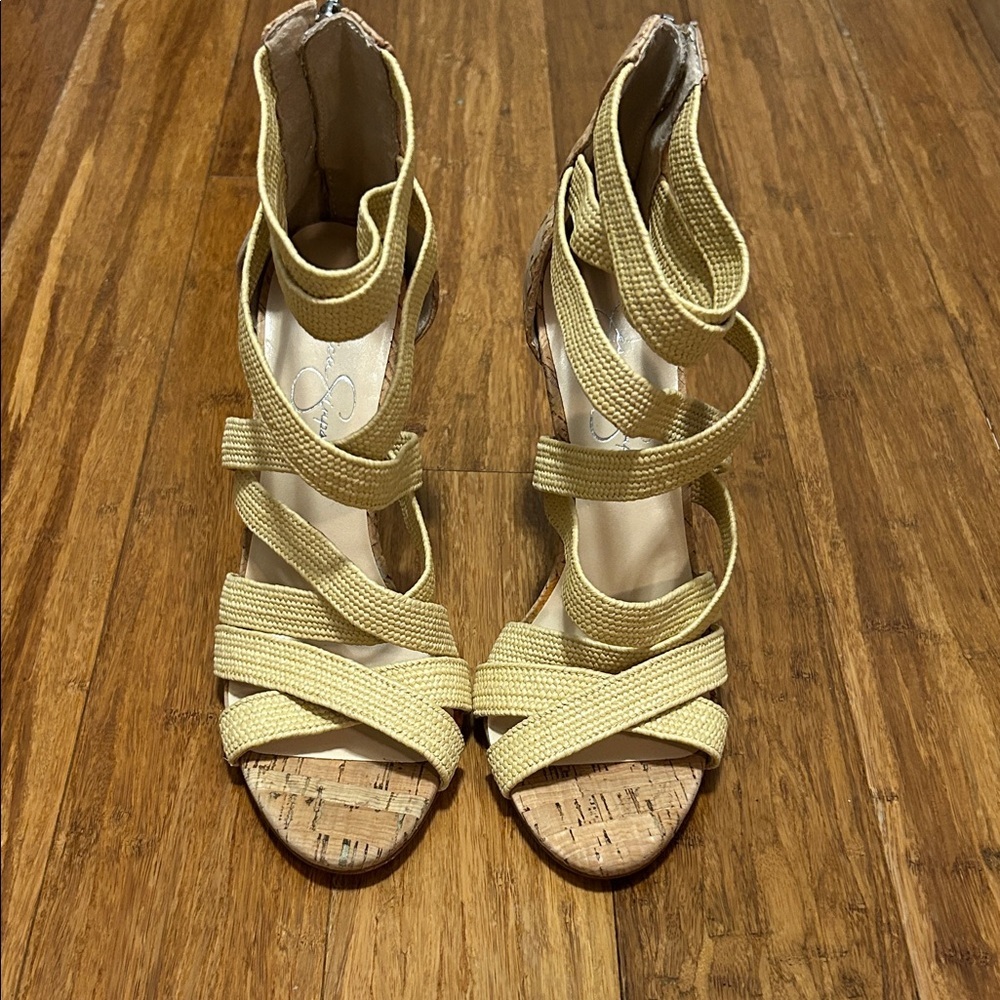 Jessica Simpson Cork Creamy Nude Colored Strappy Sandals